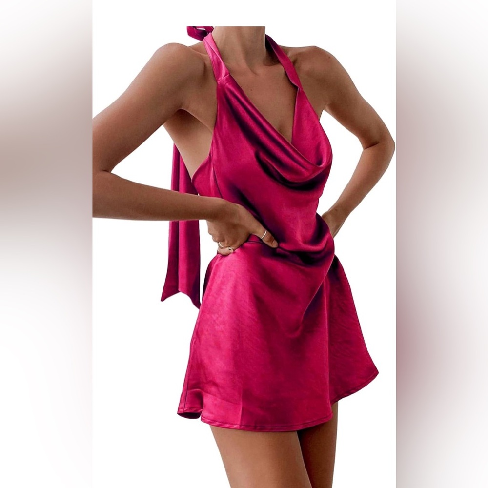 Cowl neck halter backless dress